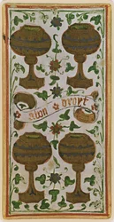 Die Vier der Kelche, Faksimile einer Tarotkarte aus dem 